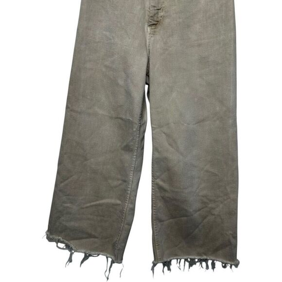 Zara The Marine Straight Tan Cropped Jeans Size 2 Wide Leg Distressed Neutral - Picture 3 of 11